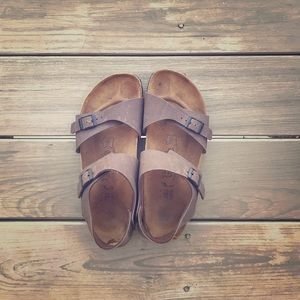 Birkenstock Brown Leather 265 Two-Buckle Size 10