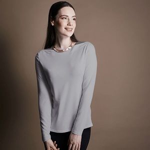 long sleeve grey shirt with vegan leather panels