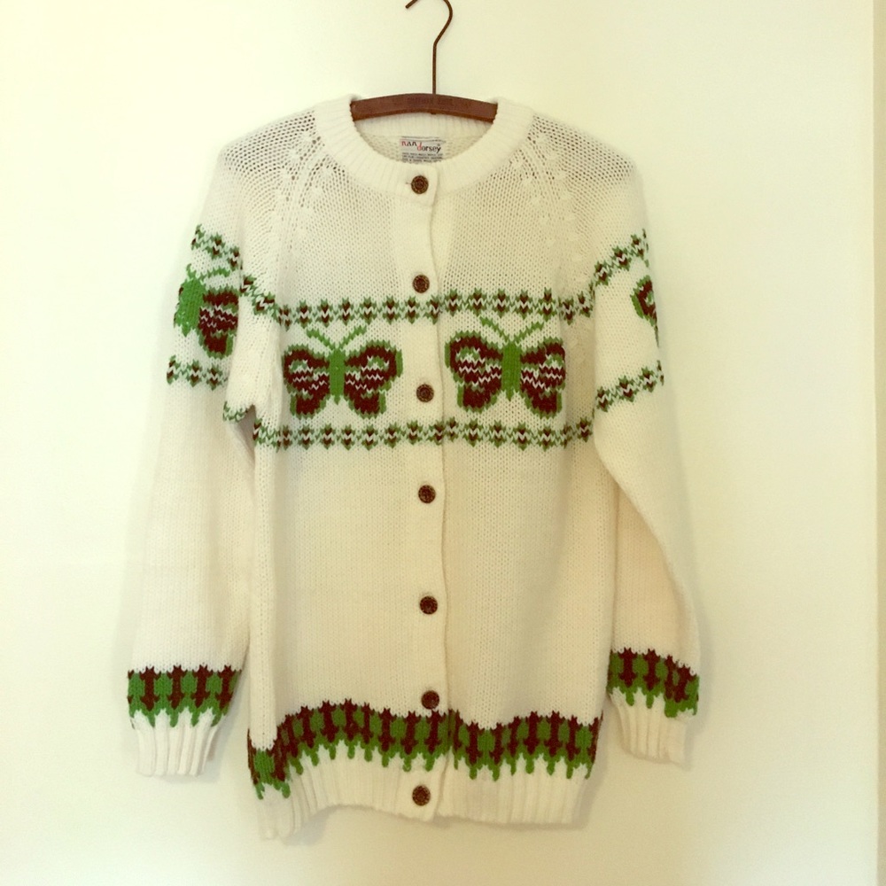 Vintage Butterfly Cardigan Sweater, 1970s/80s