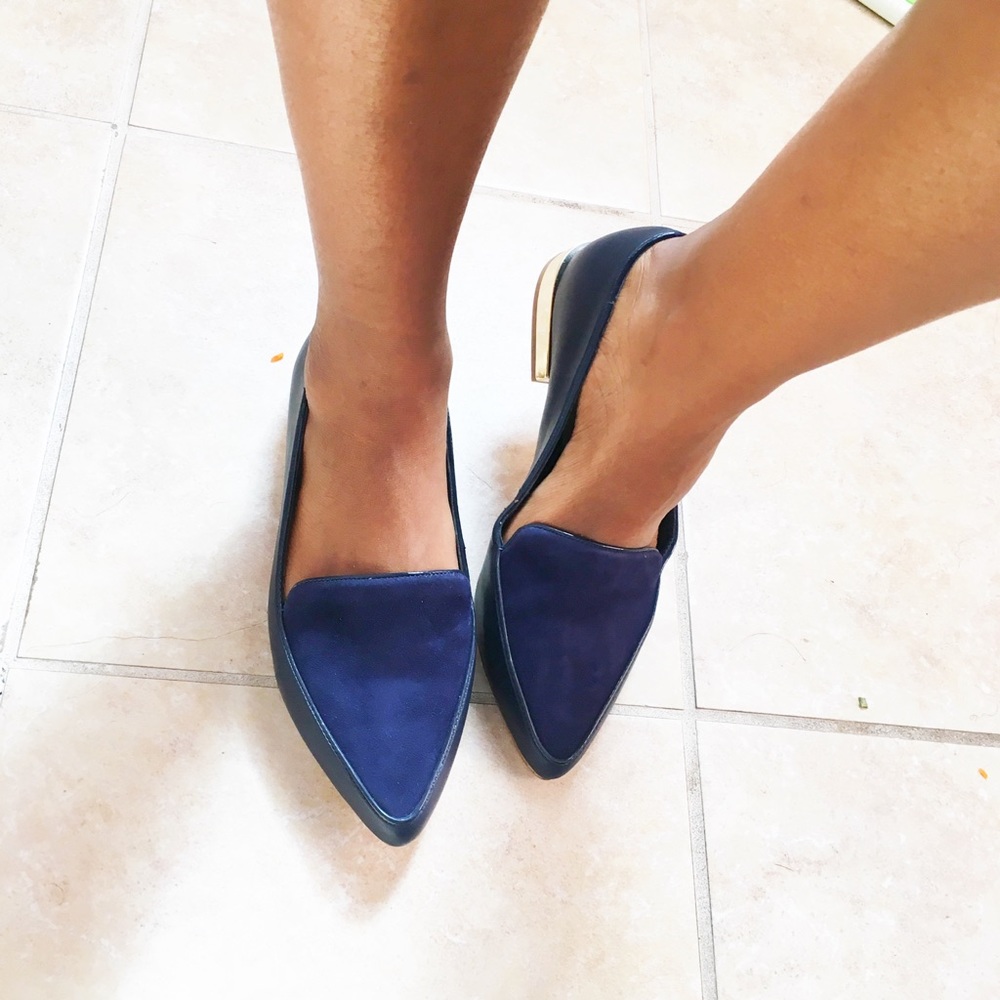 Navy, gold-heeled Aldo flats