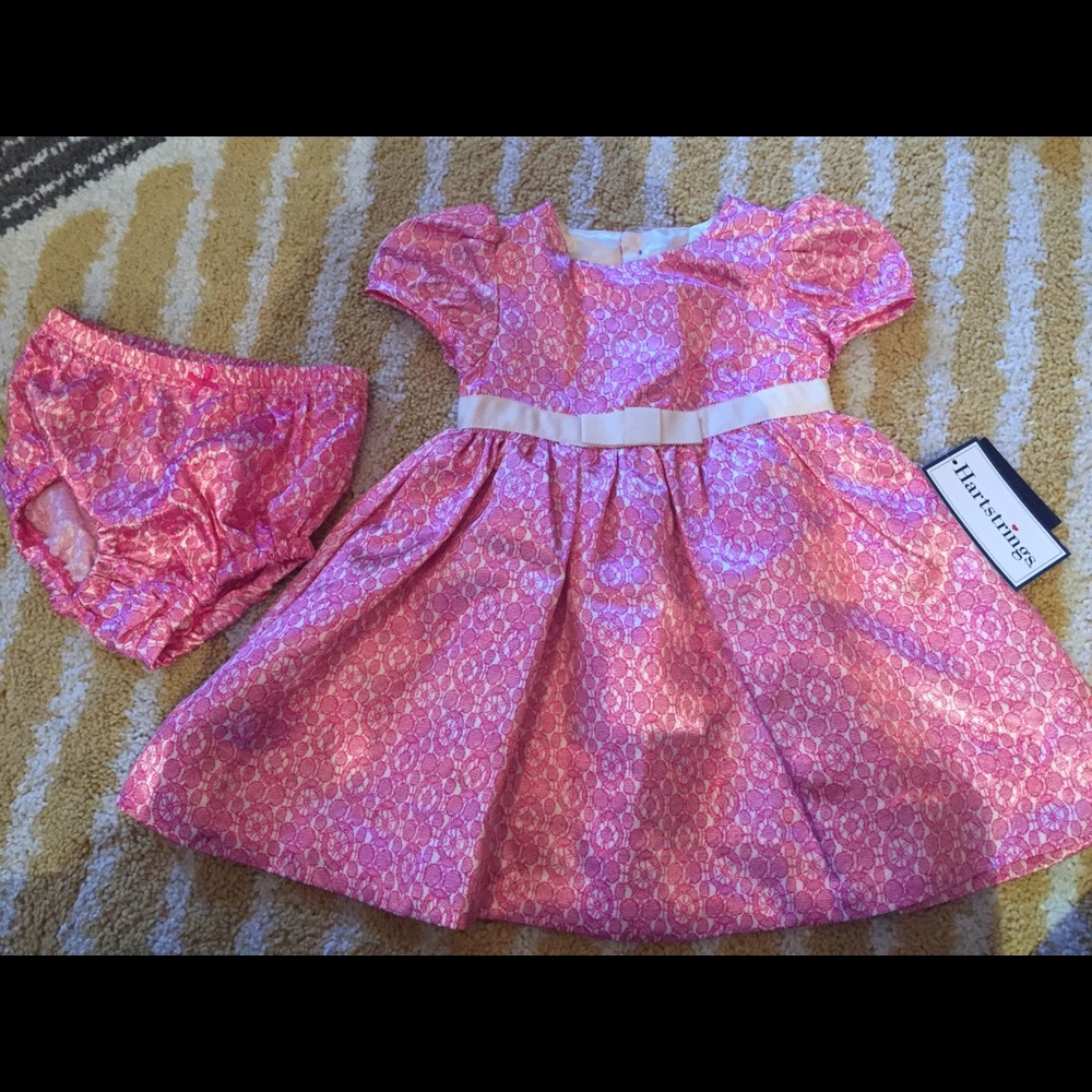 Pink and white party dress with bloomers