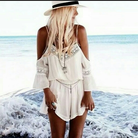 Pants - Beach off shoulders romper