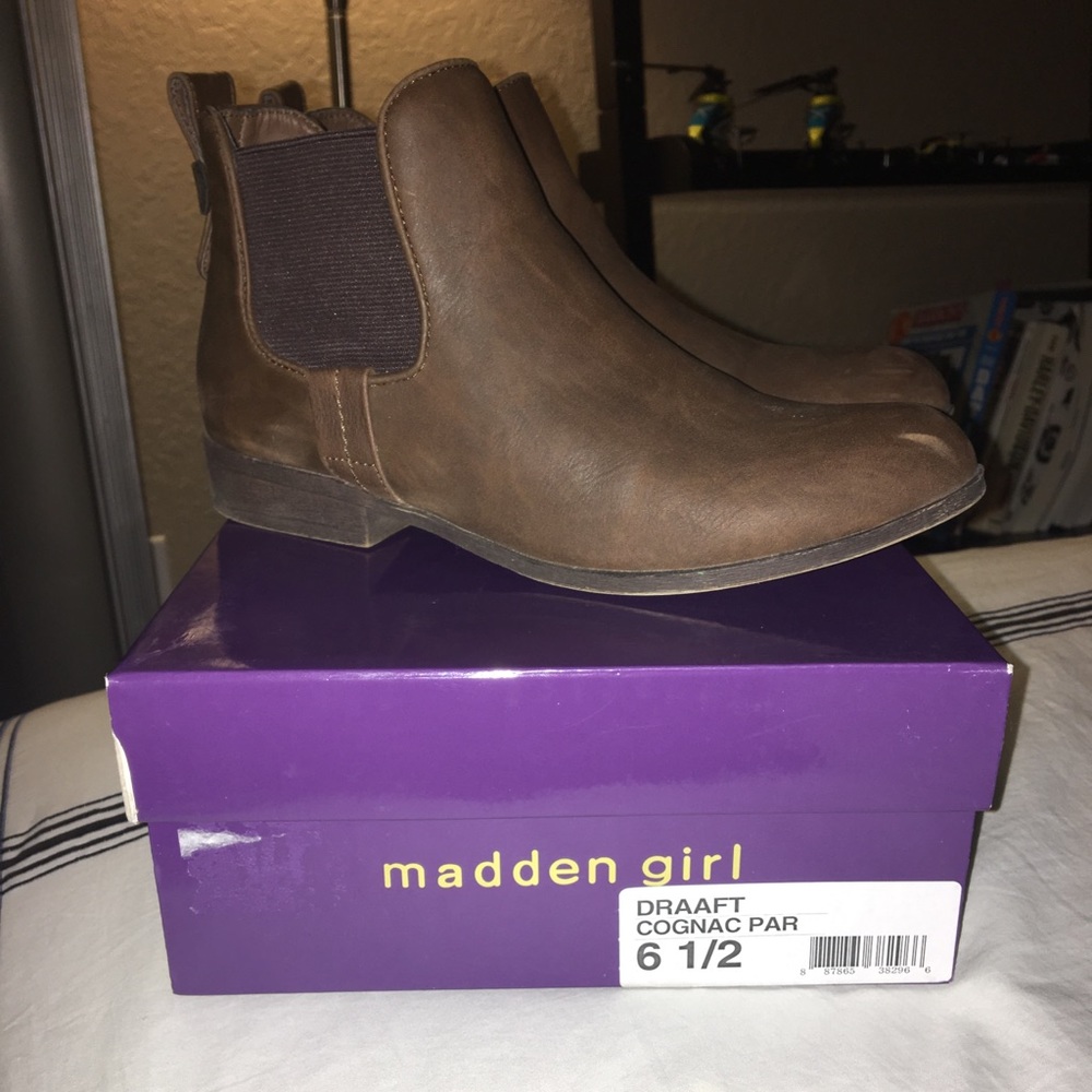 Brown faux leather ankle boots