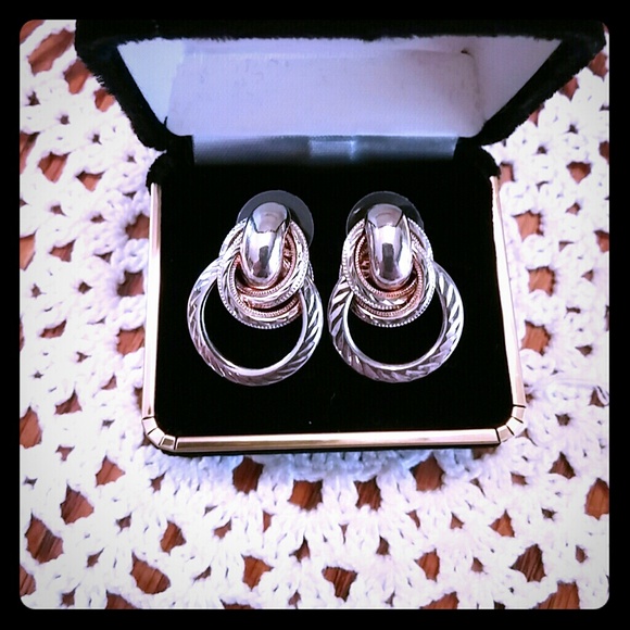 Silver & Gold Tone Door knocker Earrings - Picture 1 of 3