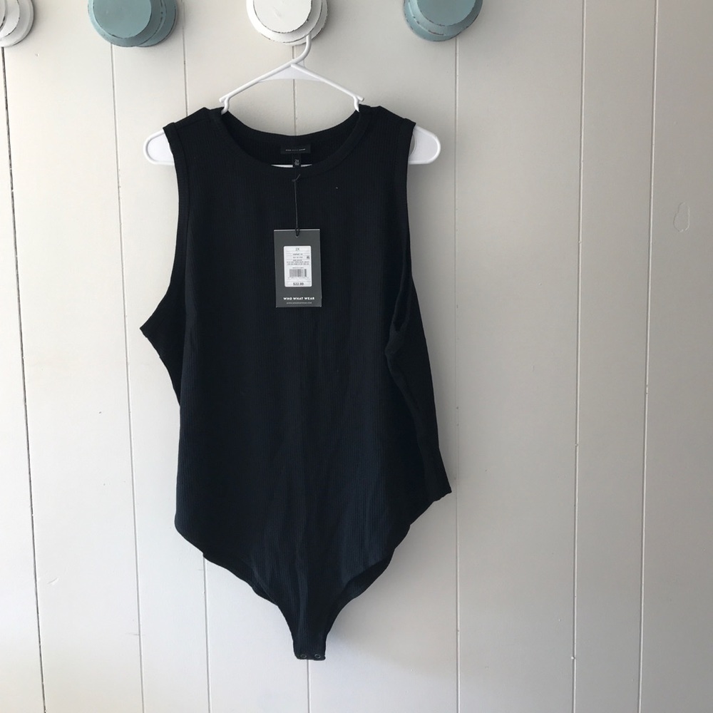 Black Ribbed-Knit Bodysuit Size 2X