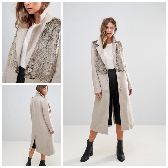 🎁 Glamorous Coat with Fur Overlay Long Jacket NWT - Picture 7 of 7