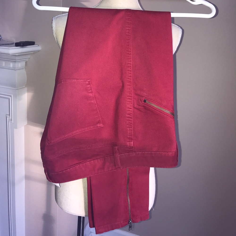 Red moto pants