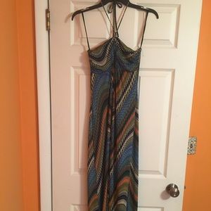 Maxi Multi colored dress. Ties around neck