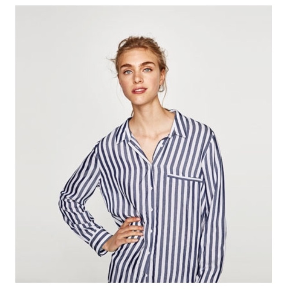 Zara Navy and White Button-Down