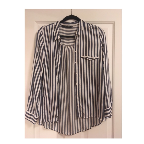 Zara Navy and White Button-Down - Picture 3 of 5