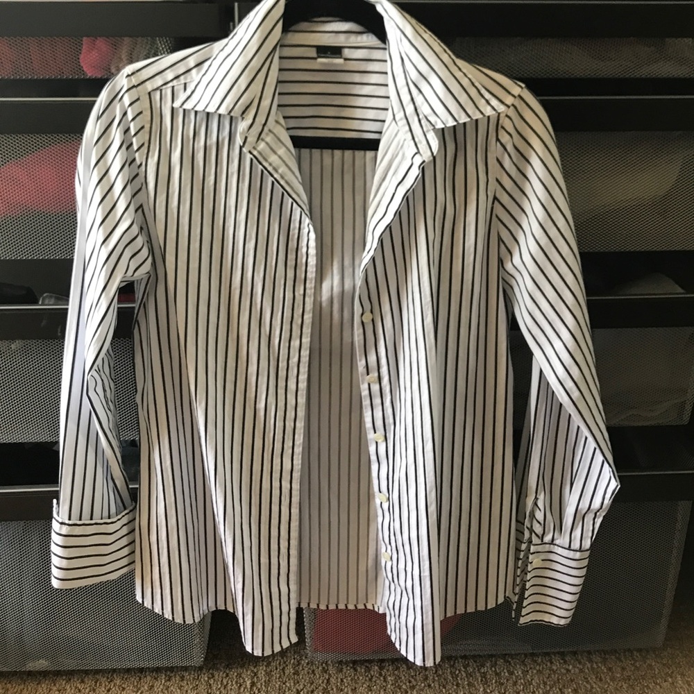 J. Crew white and black striped Oxford blouse