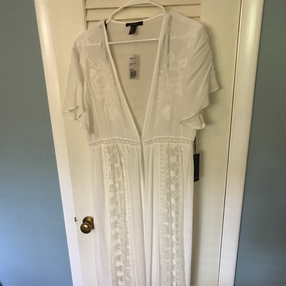 Forever21 long cream woven cardigan size L