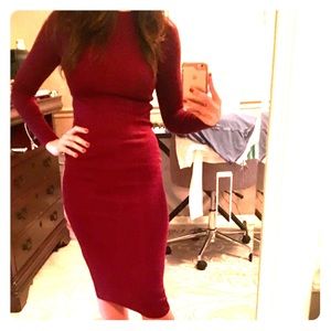 Long sleeve, maroon dress with pencil skirt