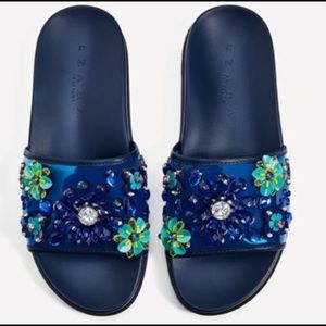 Zara blue jeweled slides