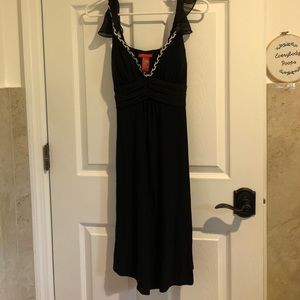 Formal Black Dress with 2-Colored Braided Neck