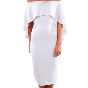 White, Off-The-Shoulder Cape Dress!