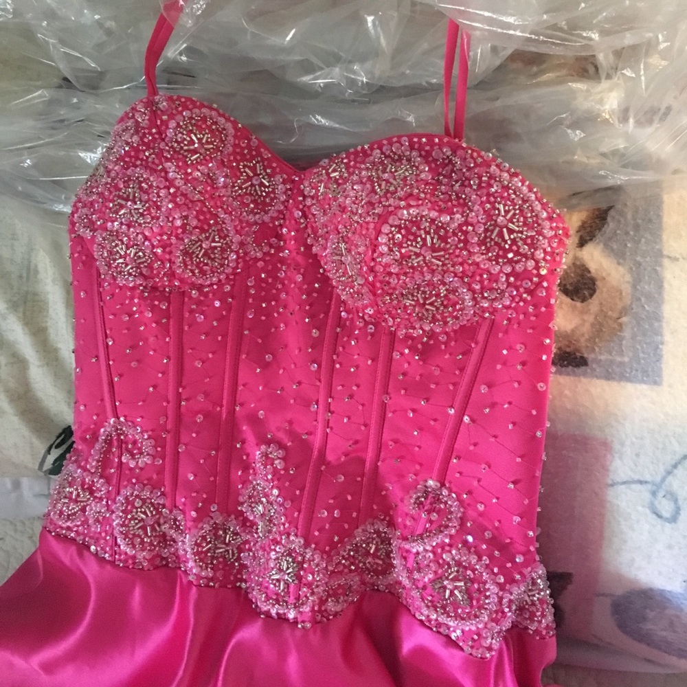 Pink satin prom dress