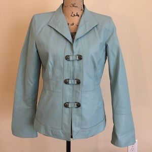 Leather Baby Blue Pamela McCoy Moto Jacket (S)