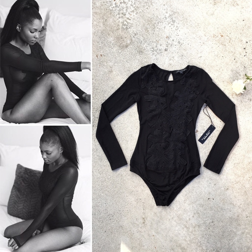 SEXY Haute Monde black mesh bodysuit (M) NWT