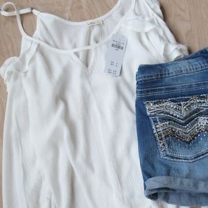 Abercrombie & Fitch White Ruffle Top