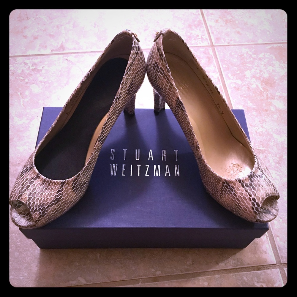 Stuart Weitzman mushroom crystal snake heels