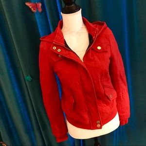 ALLIHOP Cherry Red Quilted Cotton Moto Jacket S ALLIHOP Cherry Red Quilted Cotton Moto Jacket S