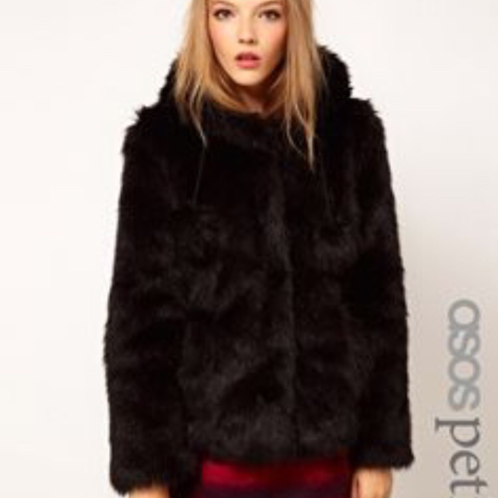 ASOS Petite Faux Fur Short Coat with Hood