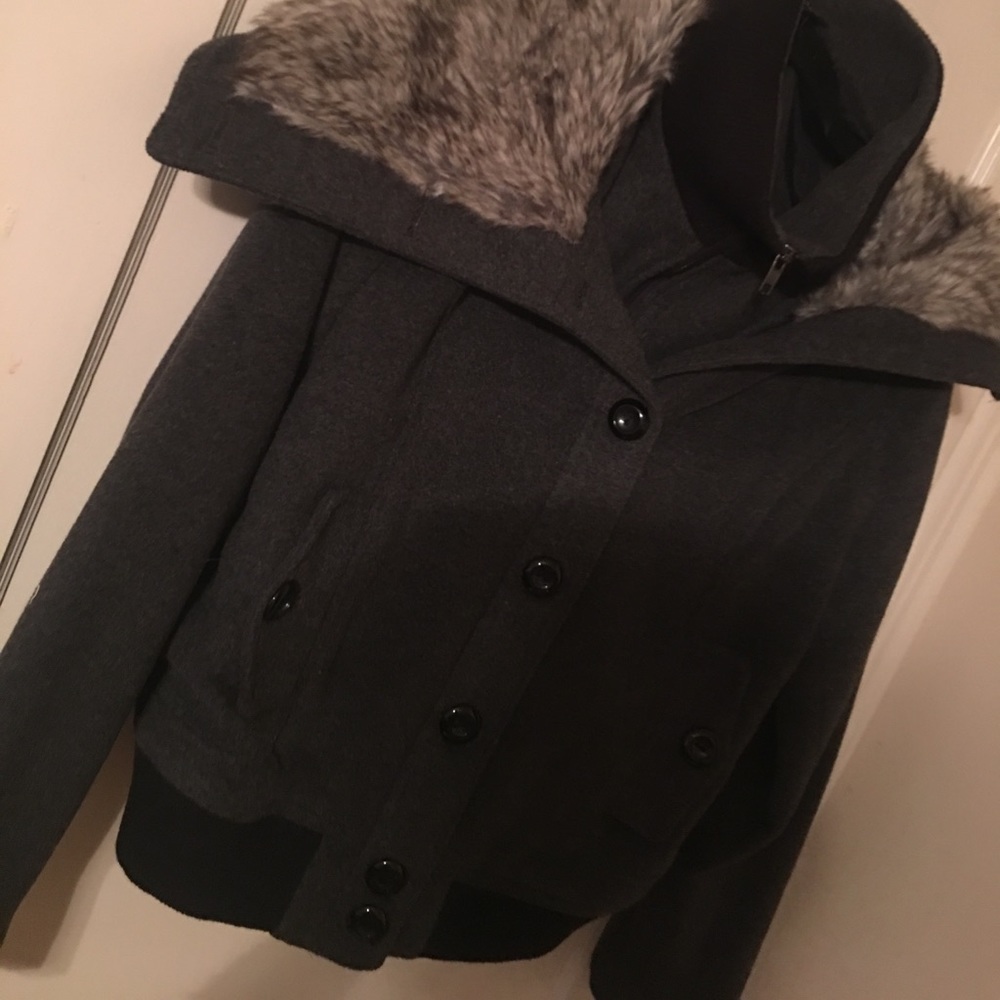Forever 21 fur coat jacket large grey black