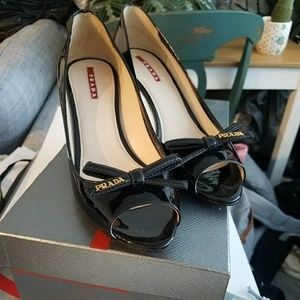 Prada Bow Peep Toe Wedge