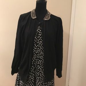 NWT Black Button Down Cardigan with Beaded Collar