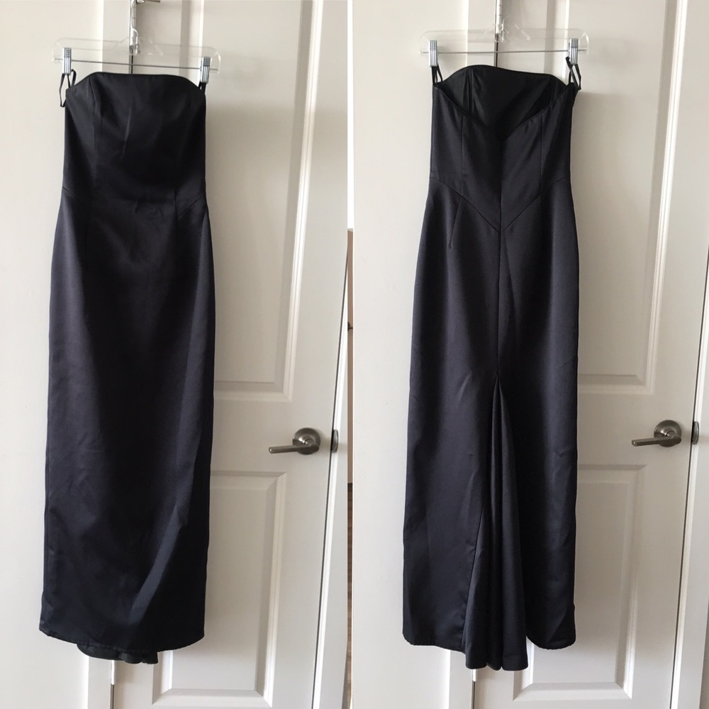 Vintage ABS evening black column gown w mini train