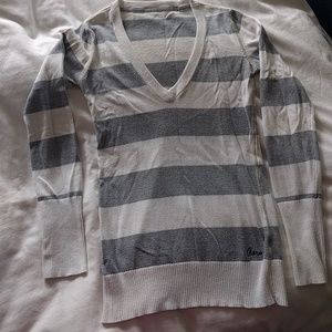 Aeropostale grey & white sweater with deep V neck