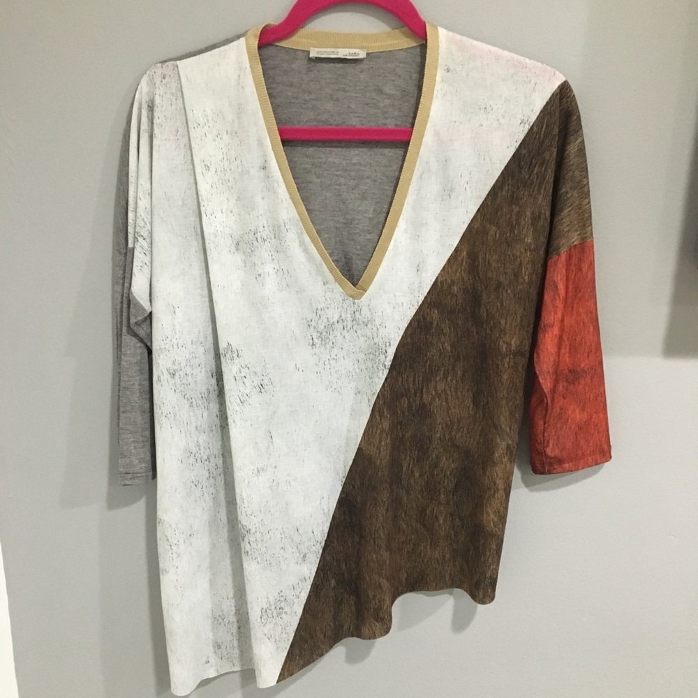 Zara NWOT Multicolor A-symmetrical Vneck Top