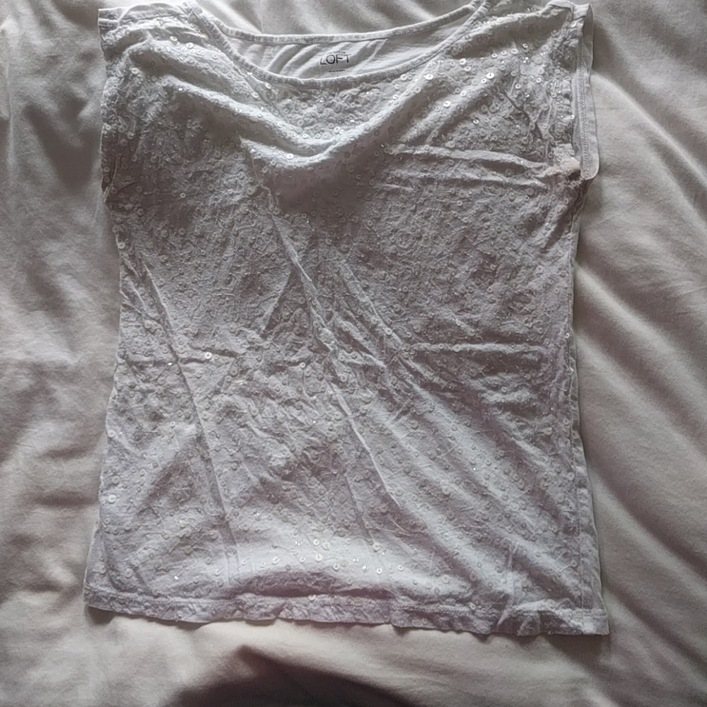 Sequined white LOFT boat neck sleeveless top