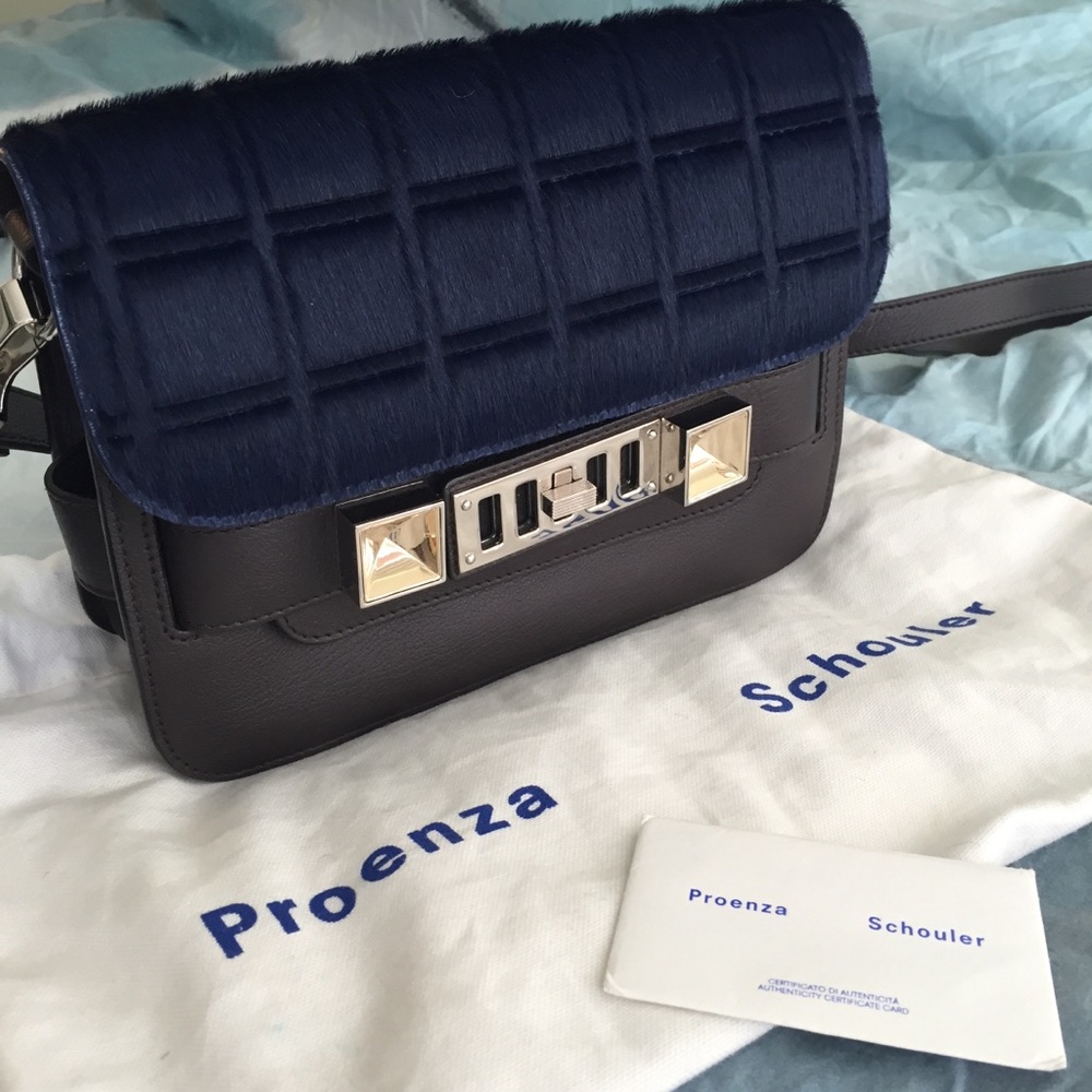 Proenza Schouler PS11 Mini Blue Pony Hair/Leather