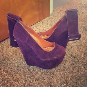6” purple wedge heels
