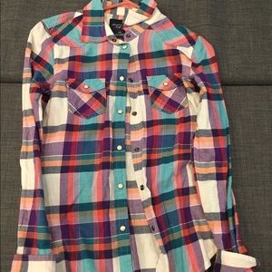 Size S plaid button down with pearl snaps.