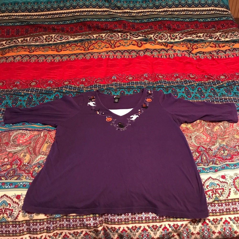Halloween embellished purple cotton dress shirt 2X