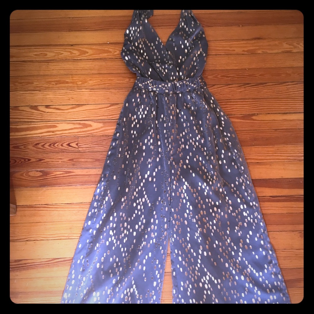 BCBG wide leg backless halter jumpsuit