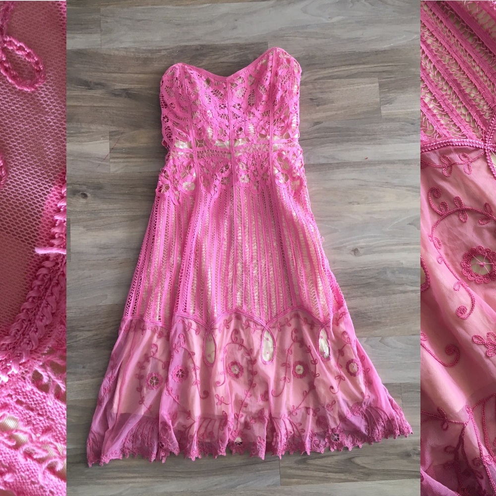 Betsey Johnson pink lace Stapless a line dress