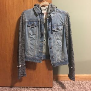 Jean vest/gray sweatshirt jacket. Size small
