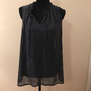 Flowy Sheer Loft Tank, Front Tie w Ruffle Collar L