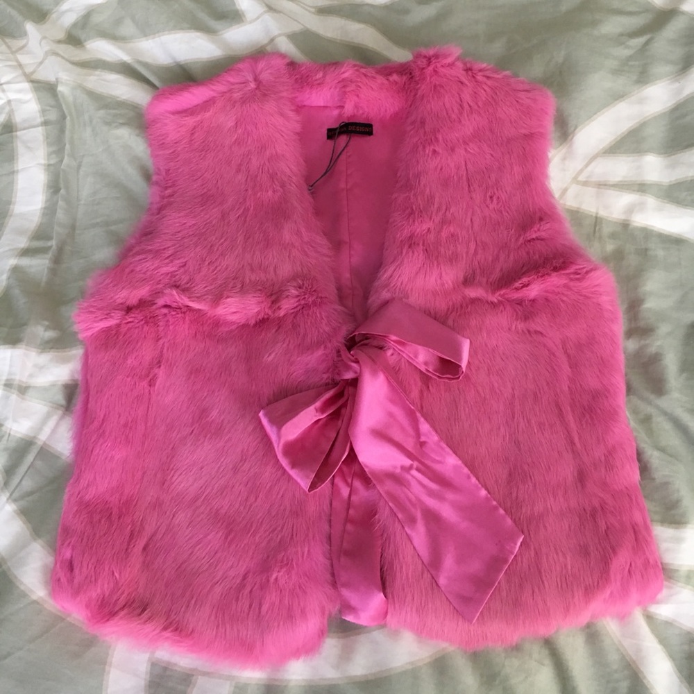 Hot pink rabbit fur vest