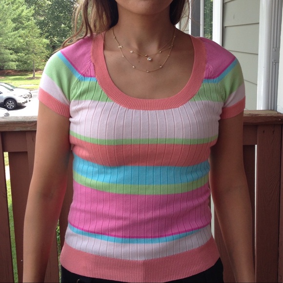 NEW YORK & COMPANY Stripped Short-sleeve Sweater - Picture 1 of 5