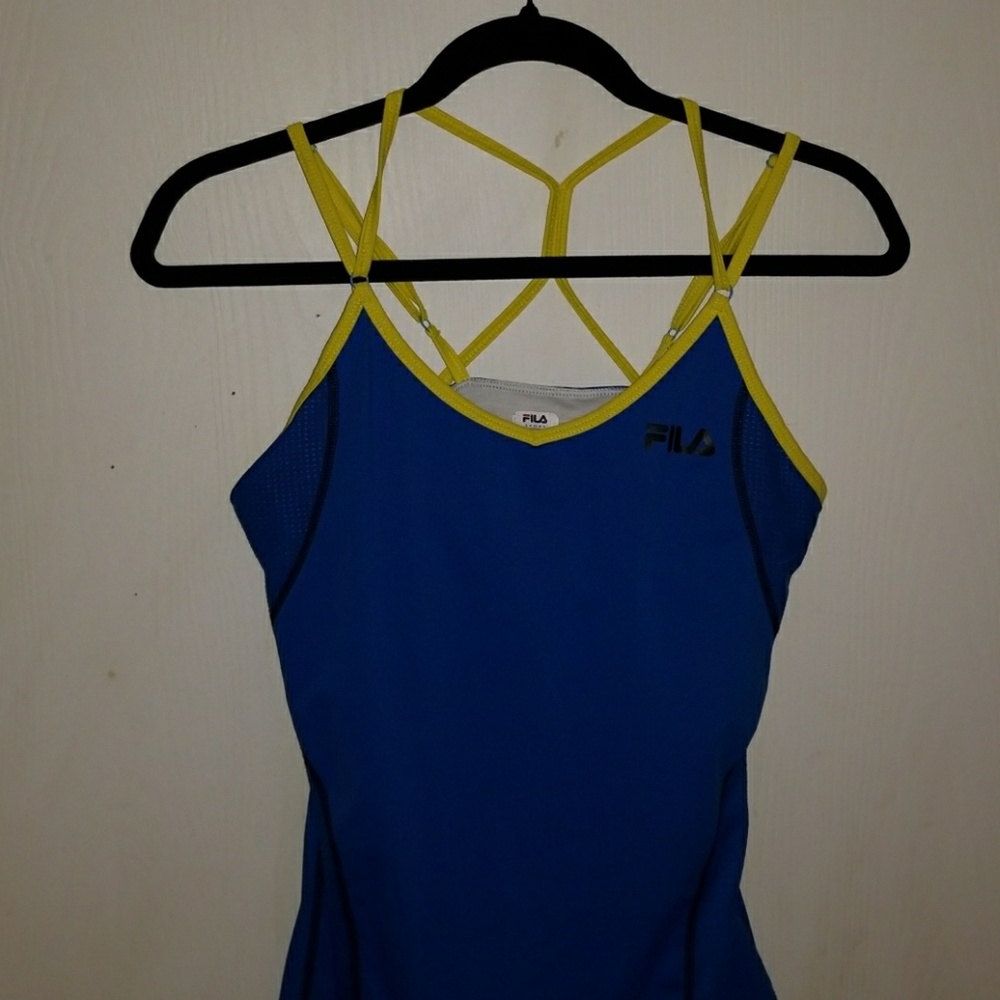 Blue strappy fila tank