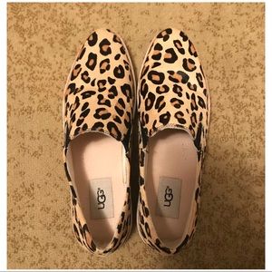 Leopard print pony hair slide on flats