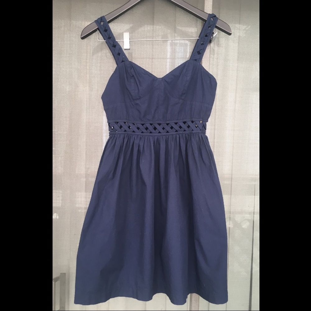 French Connection navy blue lattice dress