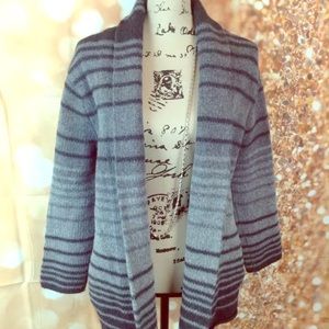 J. Jill Open Front Wool Blend Gray Striped Sweater