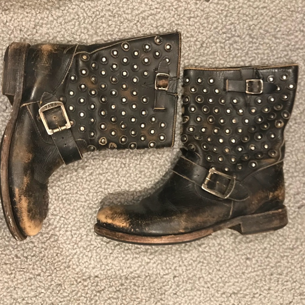 Jenna Disc Short Black Leather Moto boots