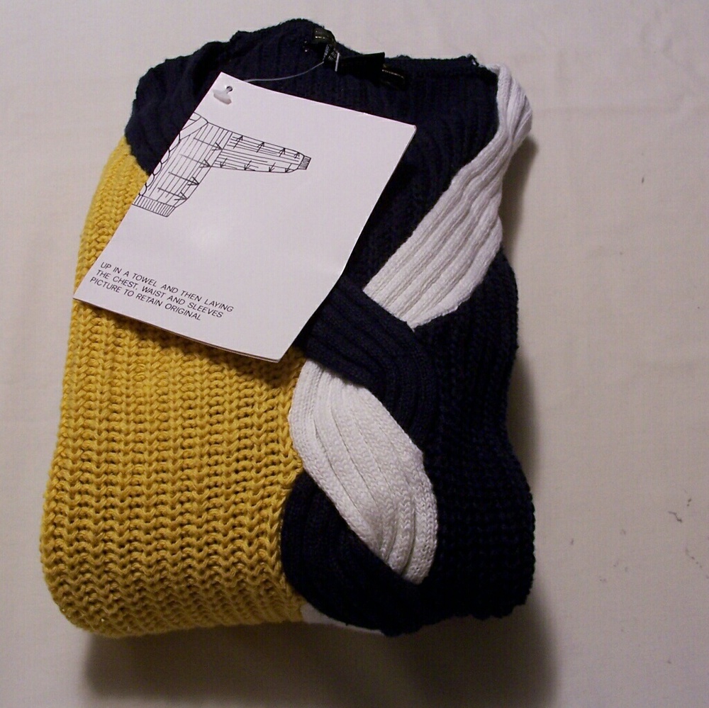 Vtg 80s MAURADA Color Block Sweater Gold/Navy Sz L